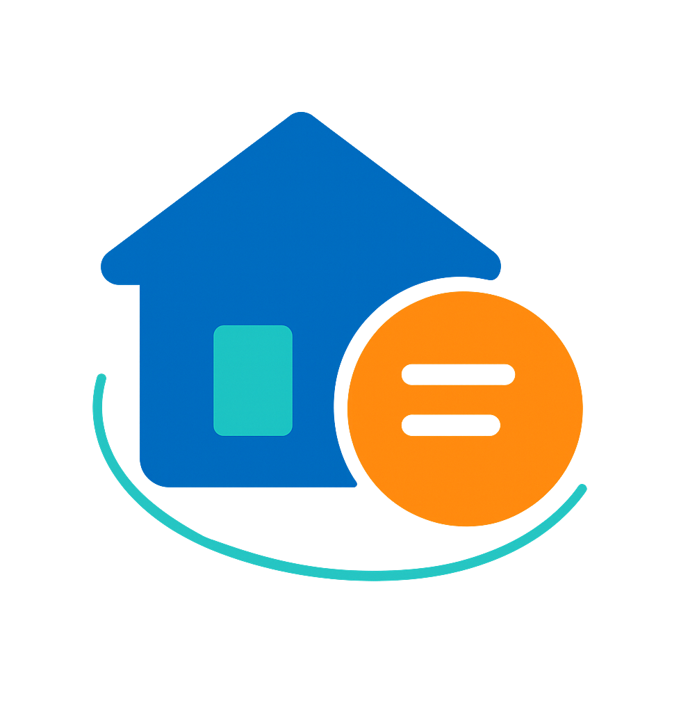 Icona per il simulatore IMU di CAF Public: una casa stilizzata blu con cerchio arancione che simboleggia il calcolo preciso